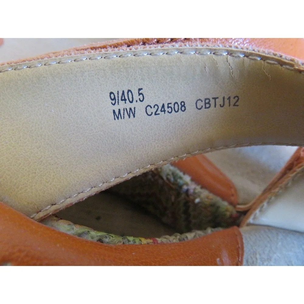 b.o.c. Born‎ Concept Orange Leather Chevron Woven Raffia Wedge Sandals 9 C24508